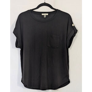 Cable & Gauge Black Short Sleeve Knit Top Large